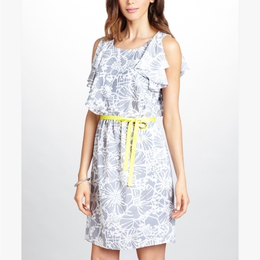 Gabby Skye Printed Ruffle Flutter Sleeve Dress